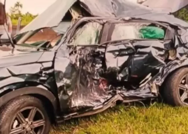 Mulher fica gravemente ferida em colisão entre carro e caminhão na BR-101, em Araquari